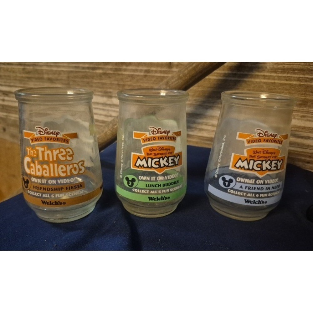 Vintage Welch's Disney Favorites Jelly Jars‎ Set of 3 Mickey Mouse Caballeros